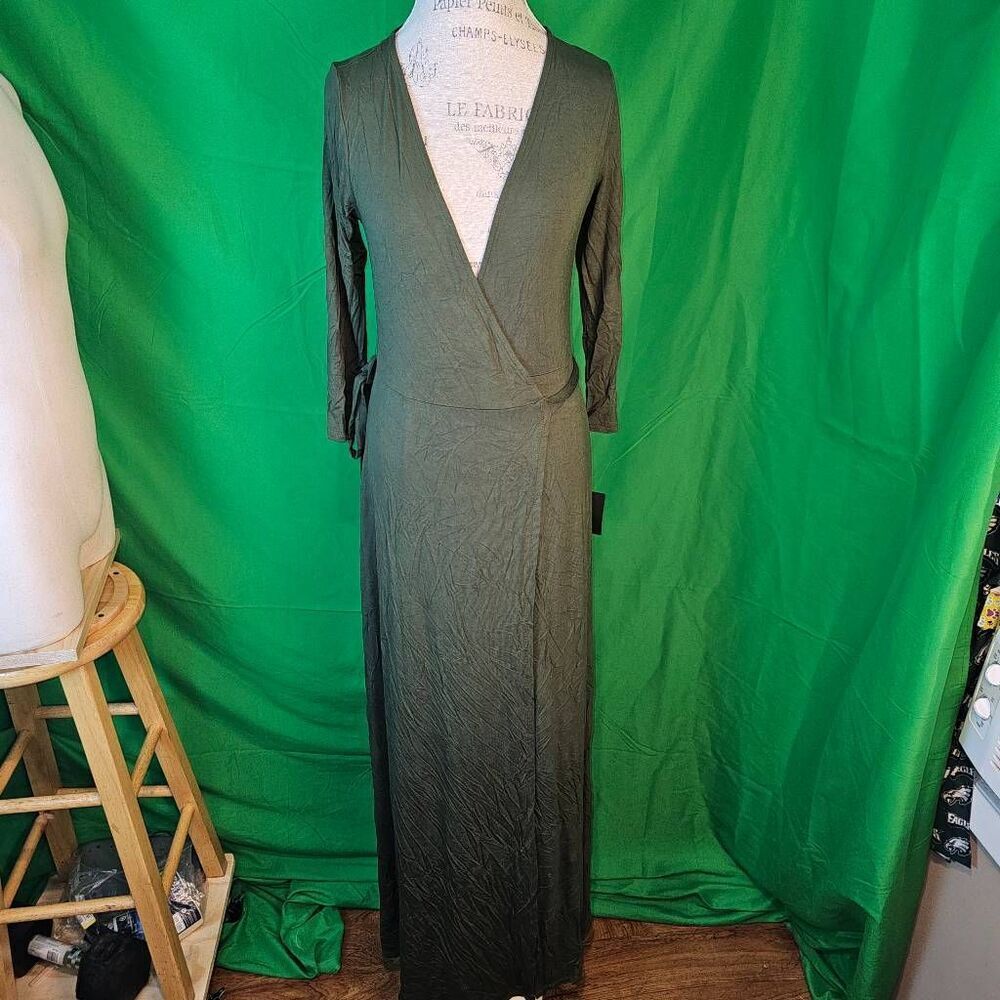 NWT Lulu's Womens Olive Green Wrap Maxi Dress Large
